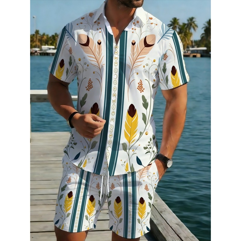 Beach Shirt Hawaiian - Mens 2 Piece Summer Outfit Hawaiian