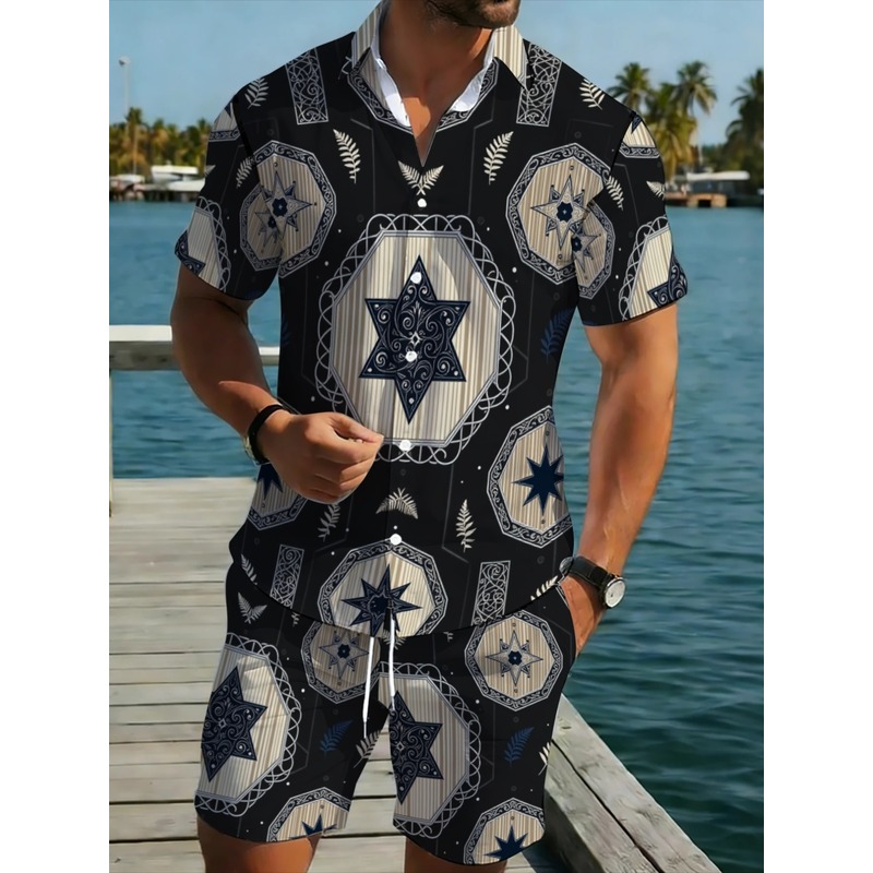 Beach Shirt Hawaiian - Star Pattern Mens Two Piece Shirt