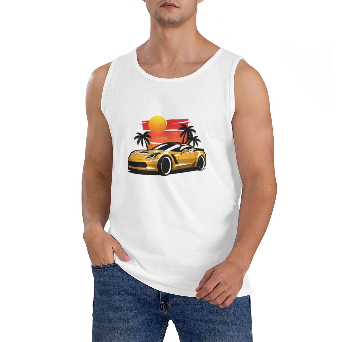Yellow Summer Clothing - 100% Cotton Yellow Corvette Z06 Sunset