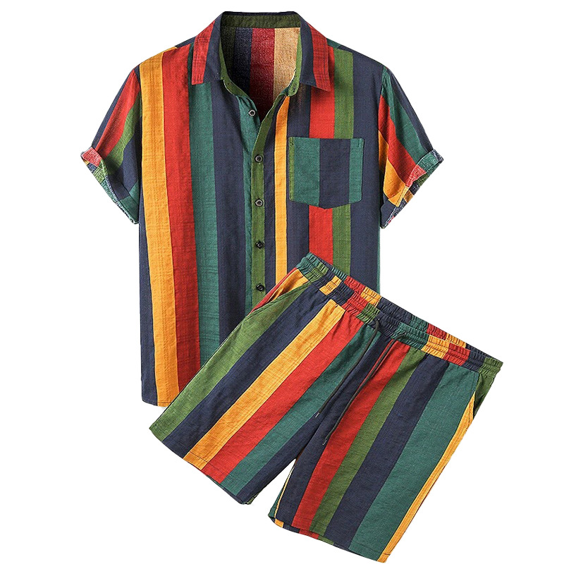 Beach Shirt Hawaiian - Men's Beach Hawaiian Striped Short Sleeve