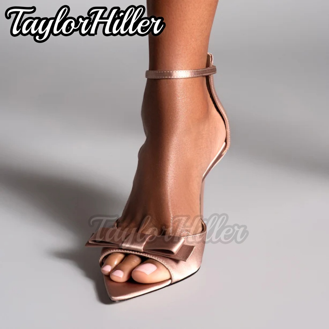 Summer Clothing Sale Women - Gentle Pink Butterfly-knot High Heels Satin