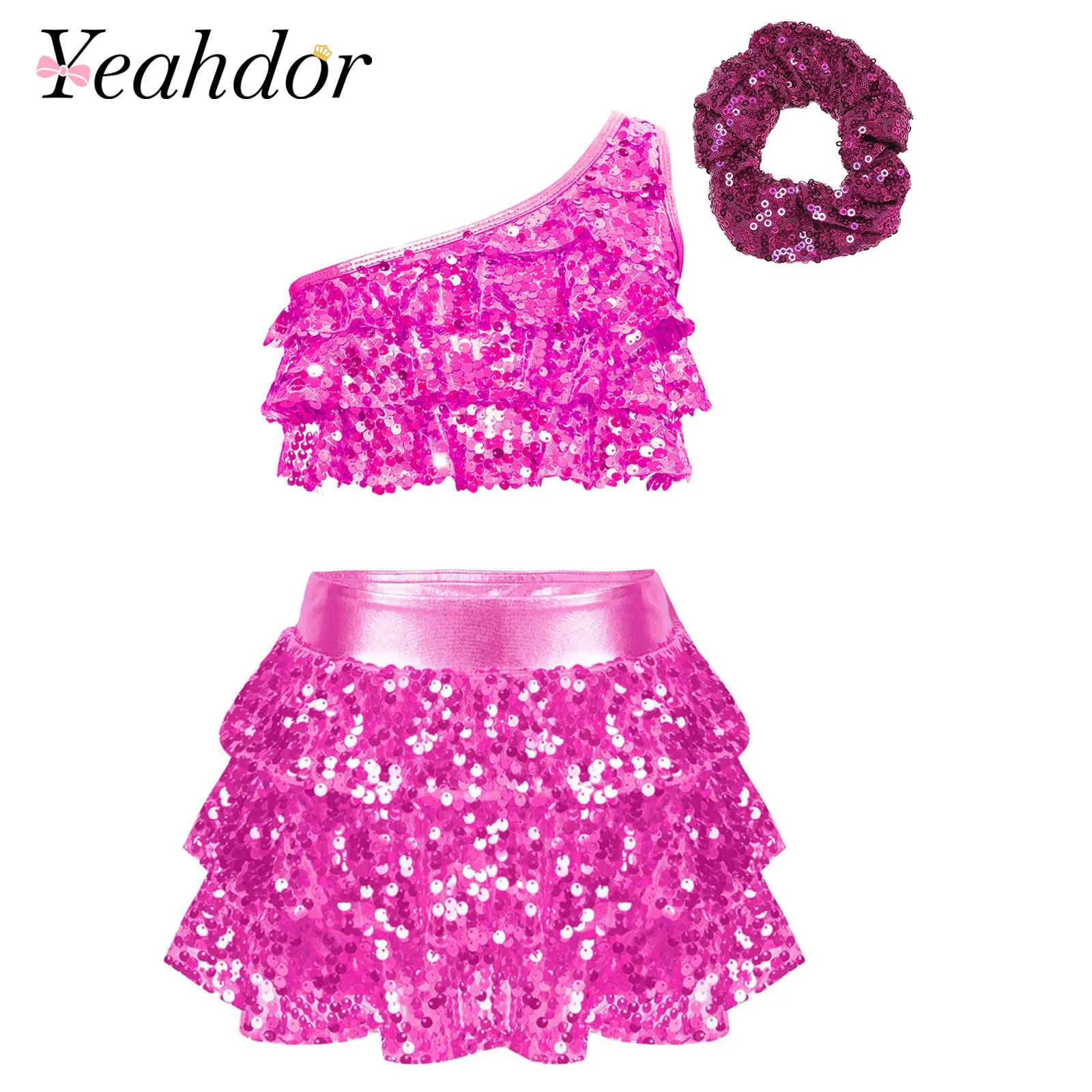 Summer Clothing Set For Girls - Kids Girls Shiny Sequins Latin Jazz