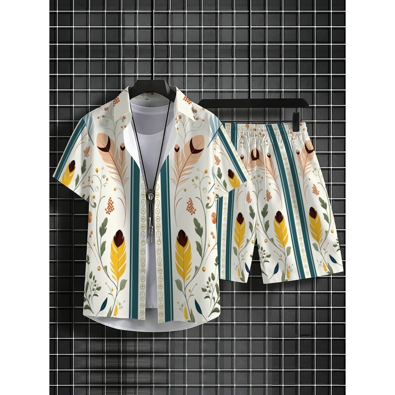Mens 2 Piece Summer Outfit Haw - огляд і ціна Beach Shirt Hawaiian