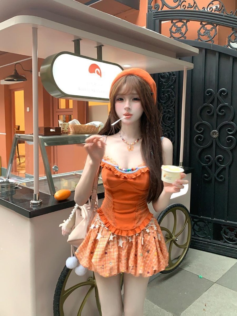 Summer New Orange Dopamine Swe - огляд і ціна Summer Clothing Set For Girls