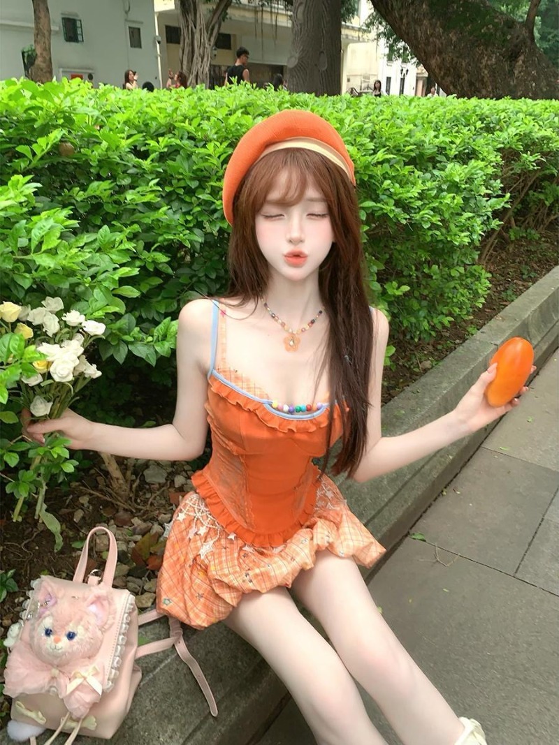 Summer New Orange Dopamine Swe - огляд і ціна Summer Clothing Set For Girls