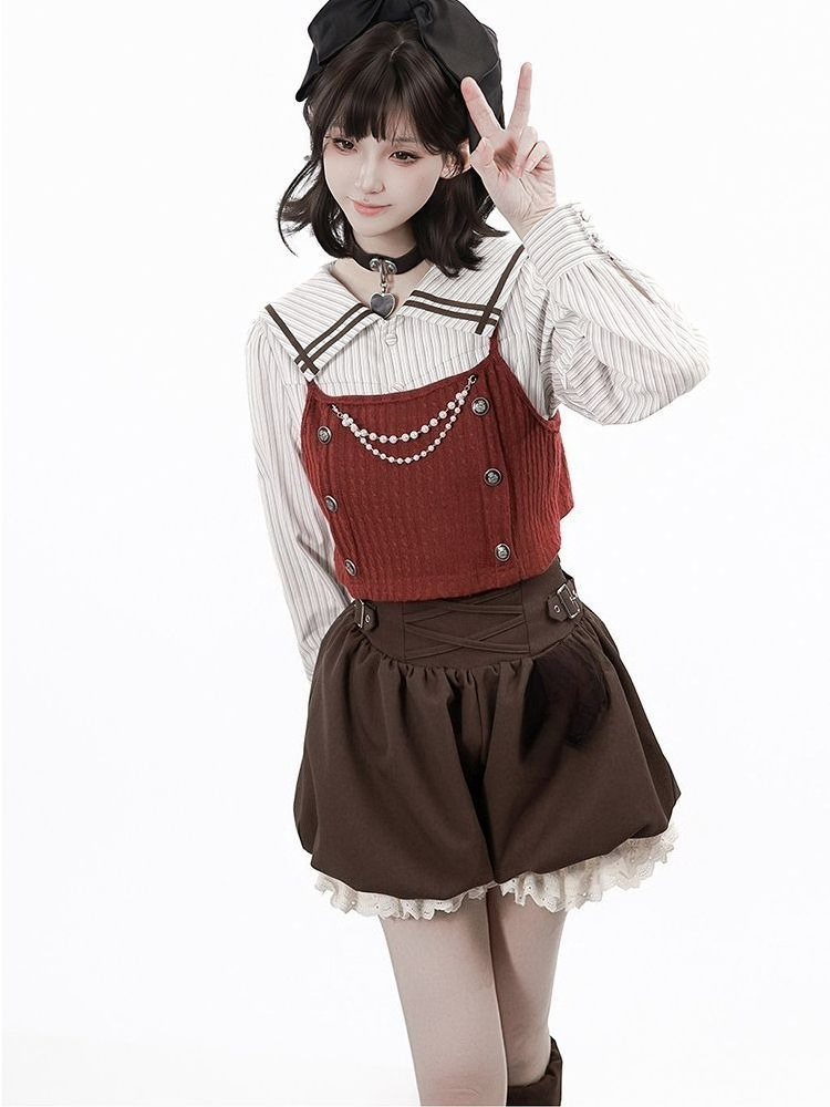 Harajuku Kawaii Red Stripe Sai - огляд і ціна Summer Clothing Set For Girls