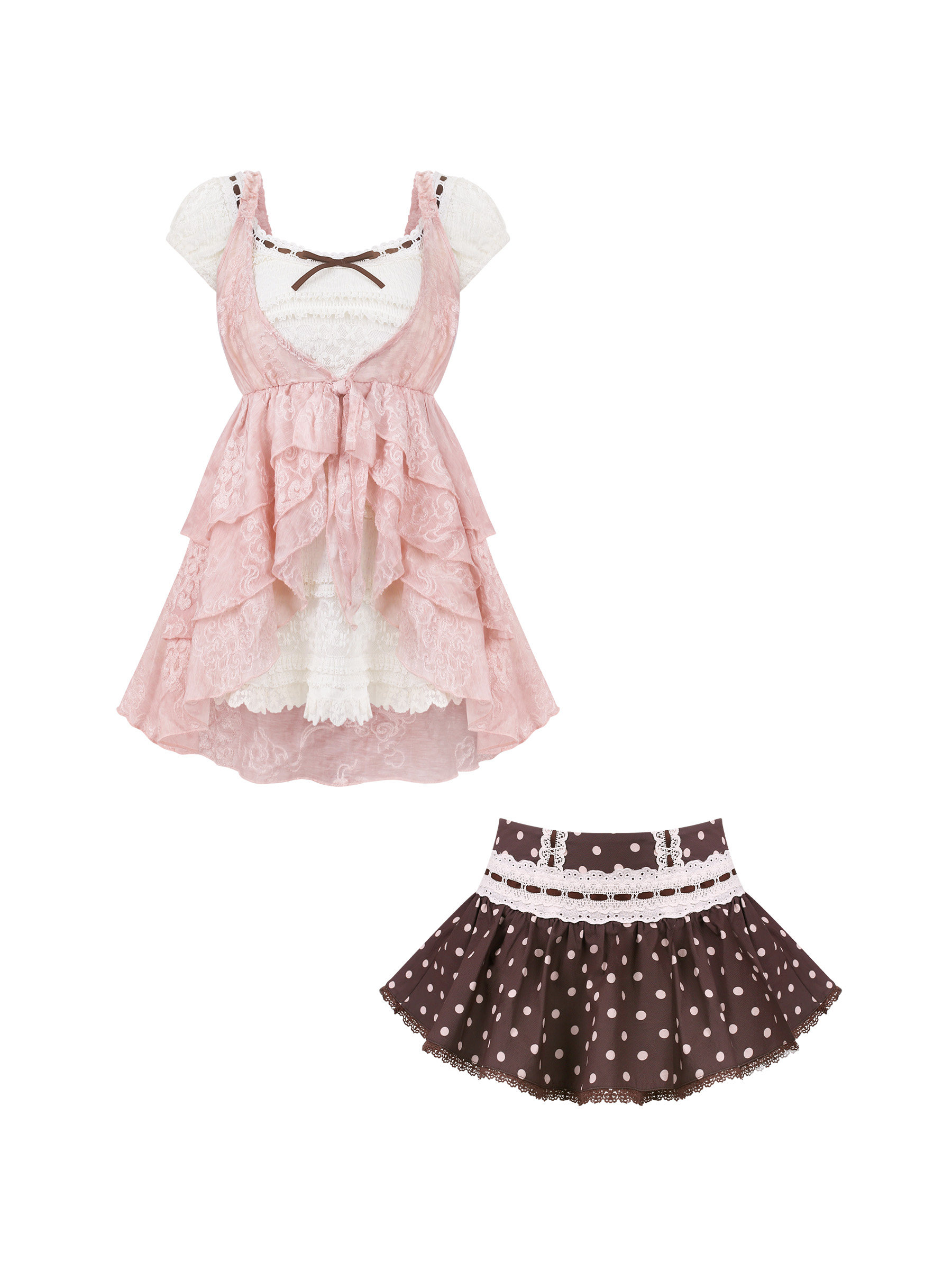Sweet Kawaii Polka Dot Lace Ru - огляд і ціна Summer Clothing Set For Girls