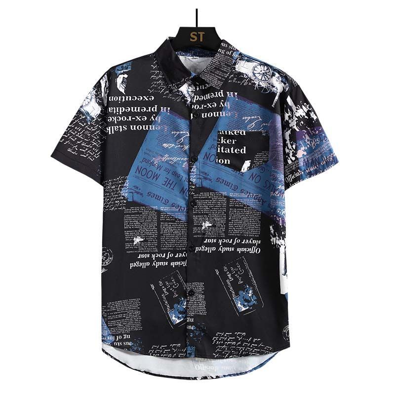 Men's Newspaper Printed 2-piec - огляд і ціна Beach Shirt Hawaiian