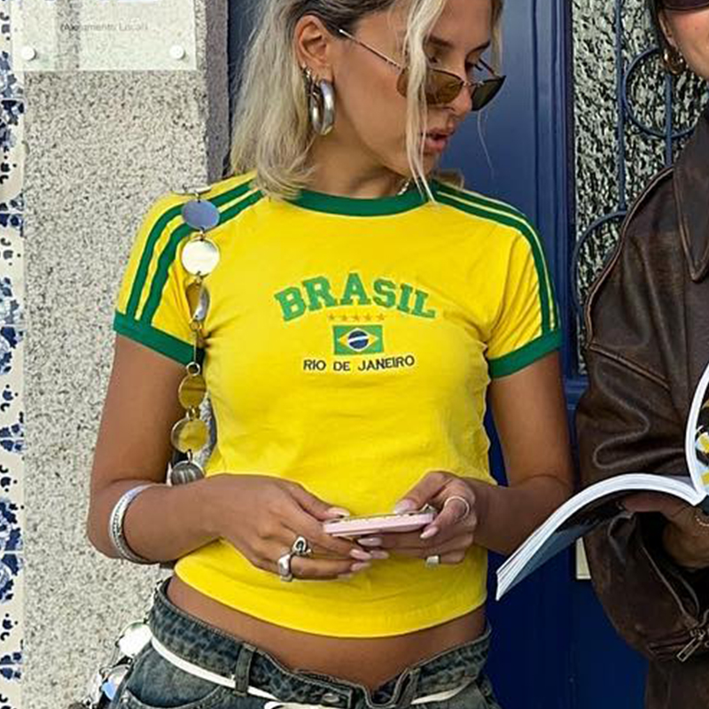 BRASIL Letter Graphics Print G - огляд і ціна Yellow Summer Clothing
