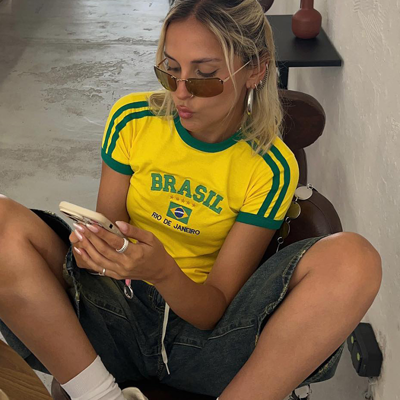 BRASIL Letter Graphics Print G - огляд і ціна Yellow Summer Clothing