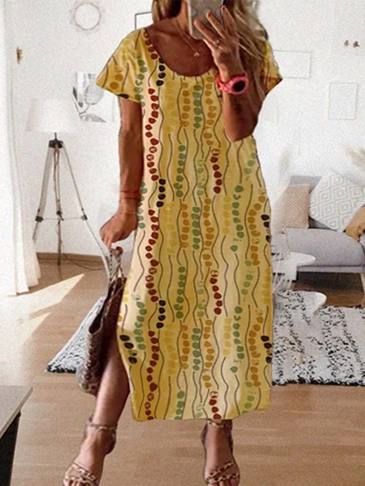 Plus Size Yellow Printed Midi  - огляд і ціна Yellow Summer Clothing